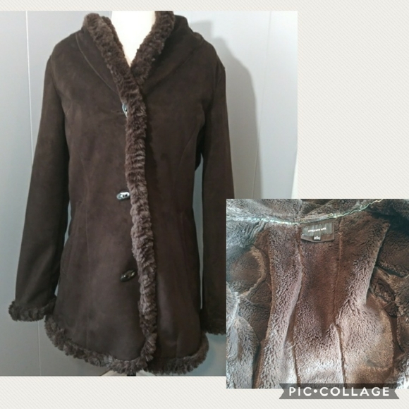 Jones New York Jackets & Blazers - Host Pick Jones New York Brown Suede/Faux Fur Coat